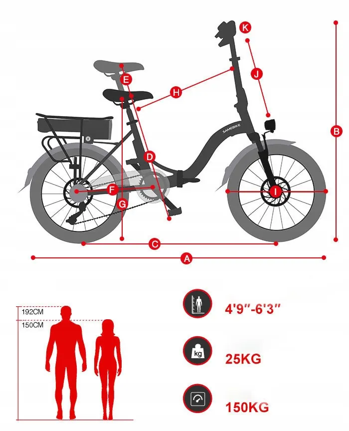 SAMEBIKE CY20 Bicicleta Eléctrica Plegable Urbana image 11