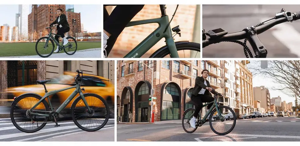 Bicicleta eléctrica ENGWE MapFour N1 AIR ST verde con ruedas de 28 pulgadas y GPS integrado.
