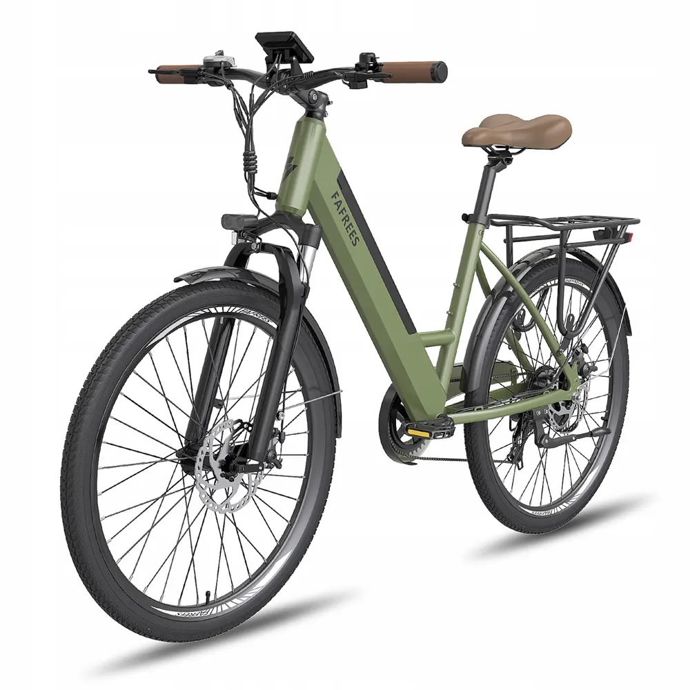 Bicicleta eléctrica Fafrees F26 Pro verde con cuadro de aluminio y ruedas 26