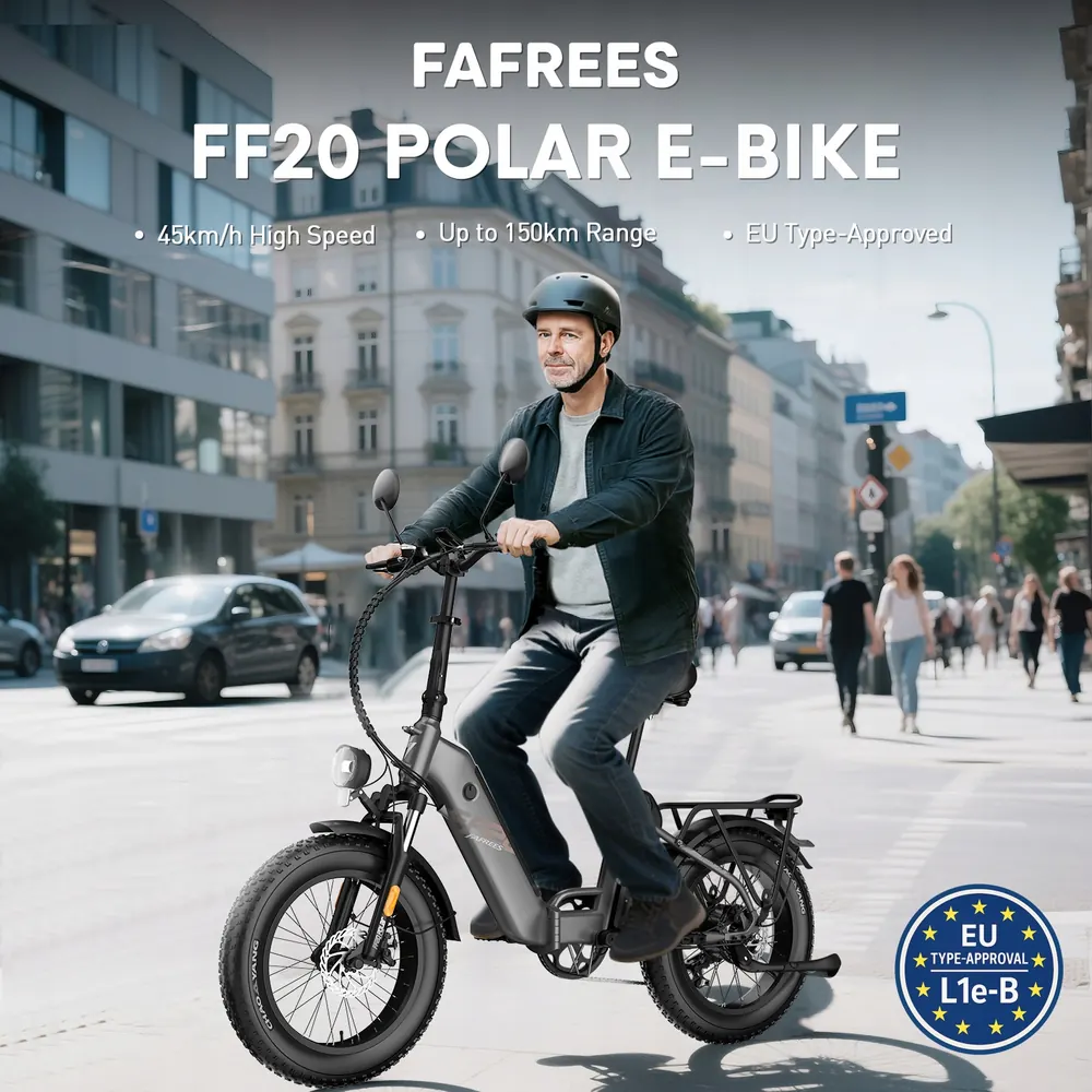 Fafrees FF20 Polar con frenos de disco mecánicos, bicicleta eléctrica plegable negra.