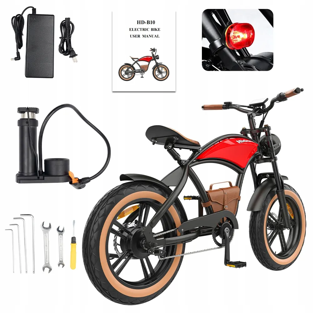 Bicicleta eléctrica HIDOES B10 roja con motor 1000W y llantas gruesas
