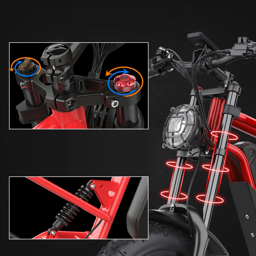 Bicicleta eléctrica Hidoes B6 roja con motor 1200W y batería 48V 15Ah