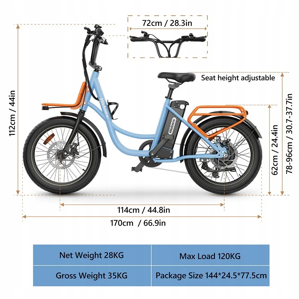 Bicicleta eléctrica Hidoes C6 con capacidad de carga máxima de 120 kg