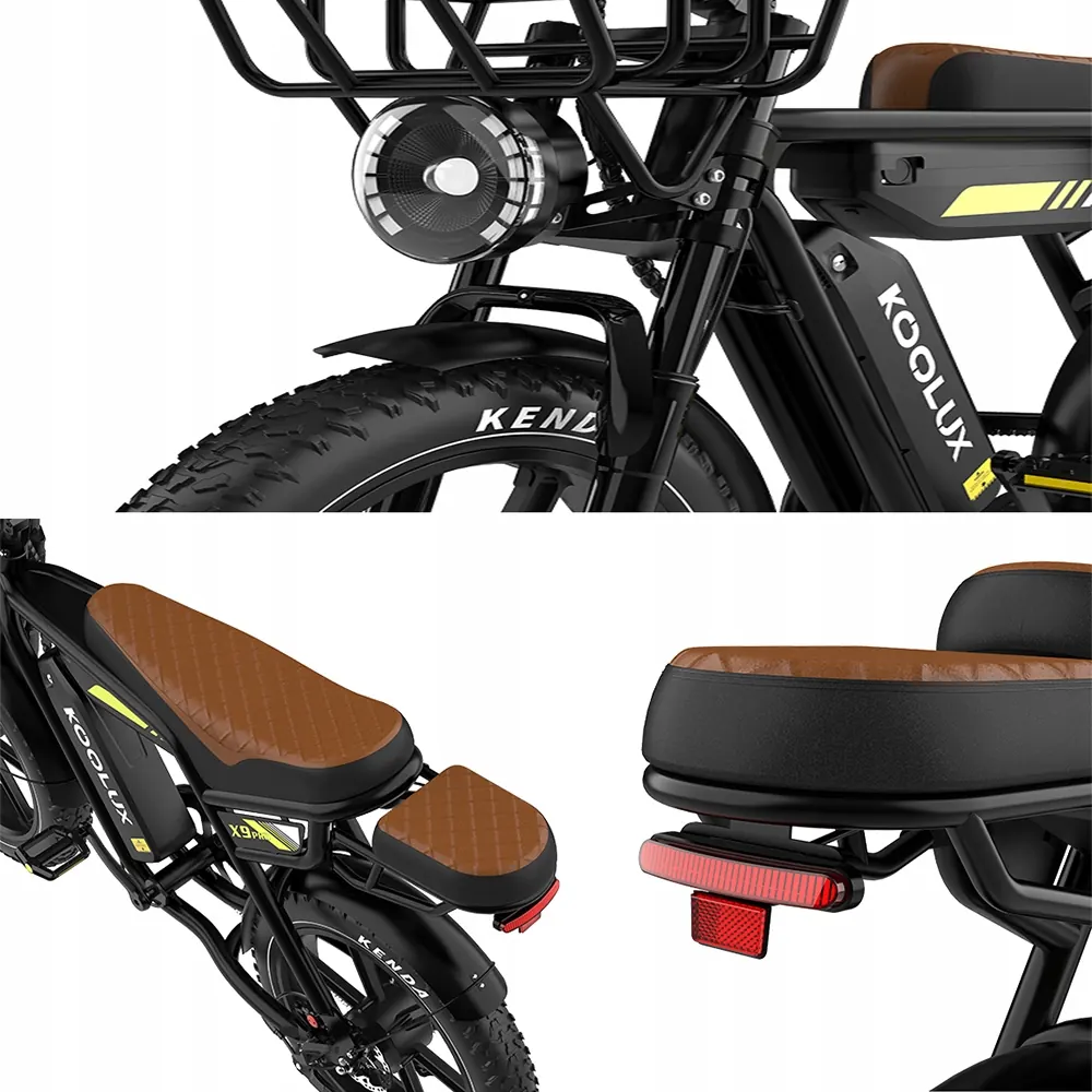 Bicicleta eléctrica KOOLUX 750W con accesorios como guardabarros y bomba