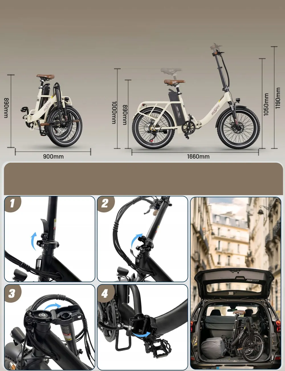 ONESPORT OT16-2 Bicicleta Eléctrica Plegable image 11