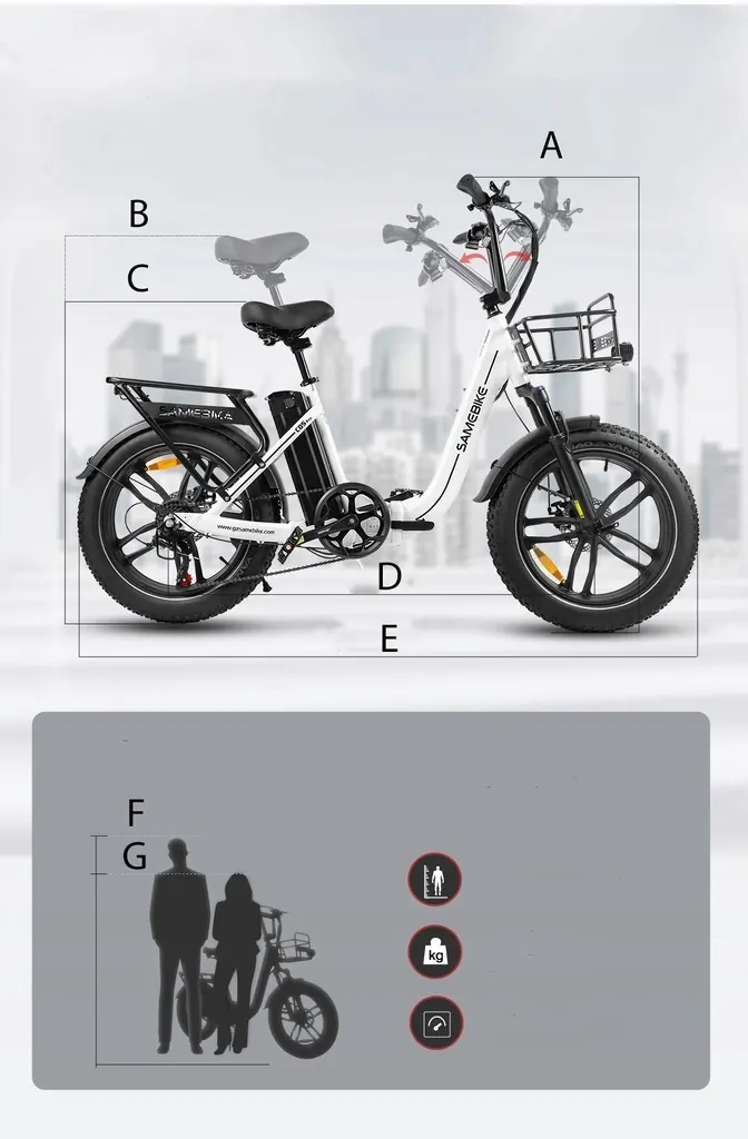 Rueda de 20 pulgadas de la bicicleta eléctrica Samebike C05 Pro con neumático grueso.