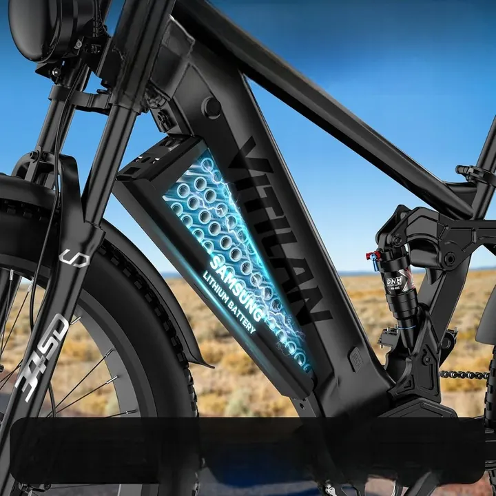 Bicicleta eléctrica VITILAN T7 PRO en color amarillo con neumáticos 26x4 pulgadas.