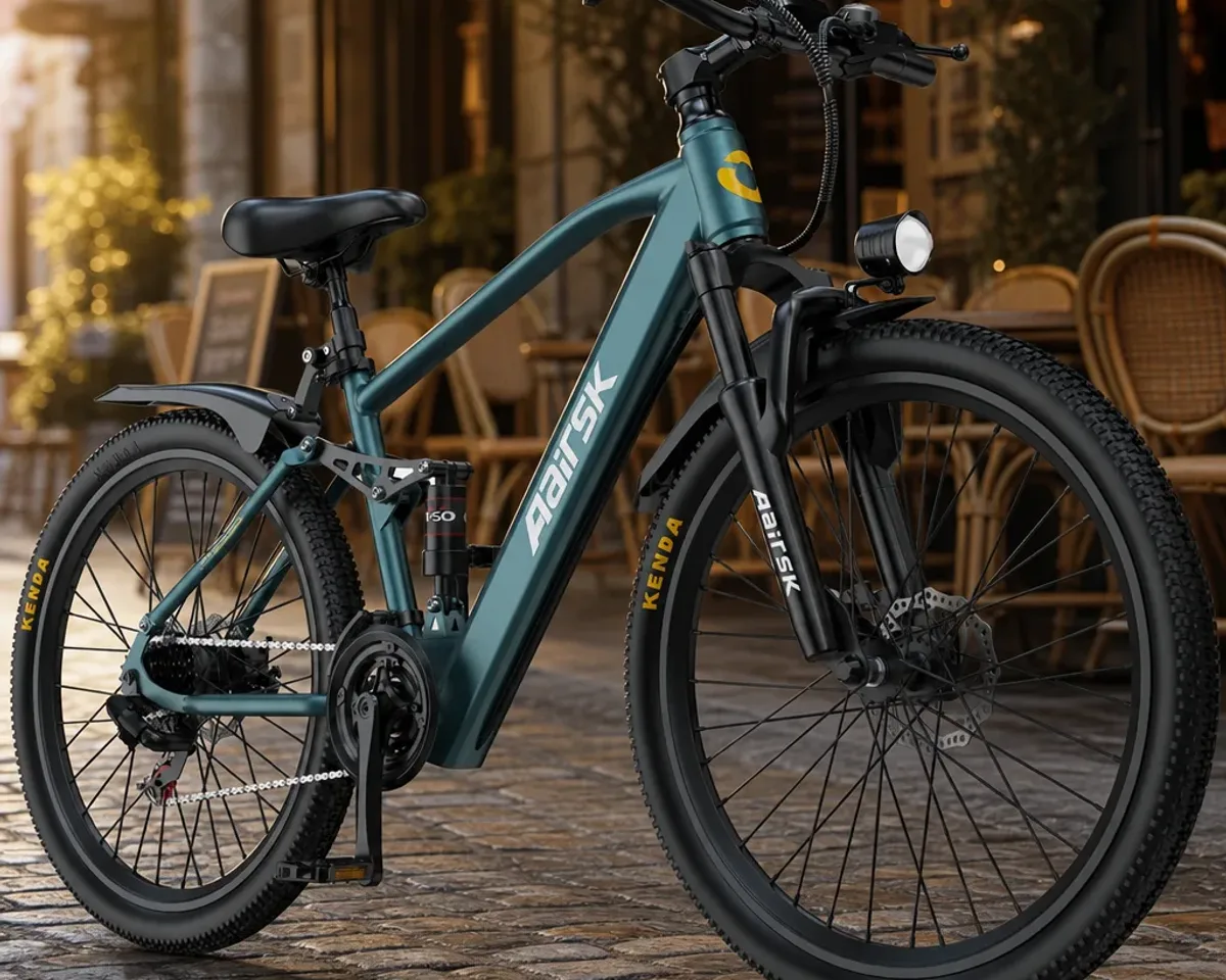 Bicicleta eléctrica barata circulando por un carril bici urbano
