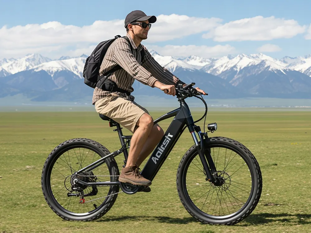 Aairsk XT90 eMTB con cuadro negro y suspensión delantera