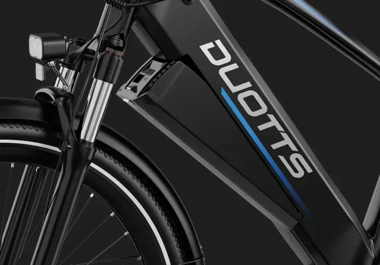 Freno de disco hidráulico de doble pistón de la Duotts C29Max, con pinza ZOOM y rotor de 160 mm en la rueda delantera.