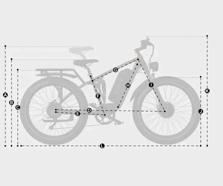Duotts S26 bicicleta eléctrica de vista lateral completa con cuadro de aluminio y ruedas gruesas.