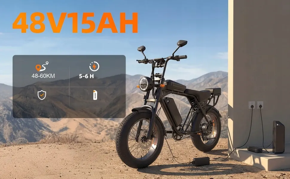Bicicleta eléctrica fat bike 20 pulgadas color negro con batería de larga duración