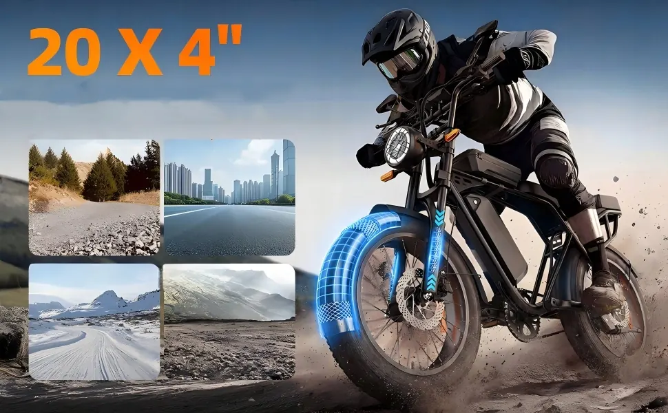 Bicicleta eléctrica fat bike 20 pulgadas apta para usuarios de 155 a 200 cm