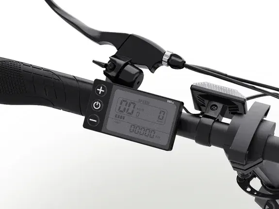 Frenos mecánicos y horquilla con suspensión delantera en la bicicleta plegable Koolux BK10S.