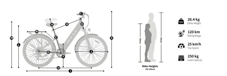Pixar Cruiser bicicleta eléctrica urbana, vista lateral completa con cuadro clásico y ruedas anchas.