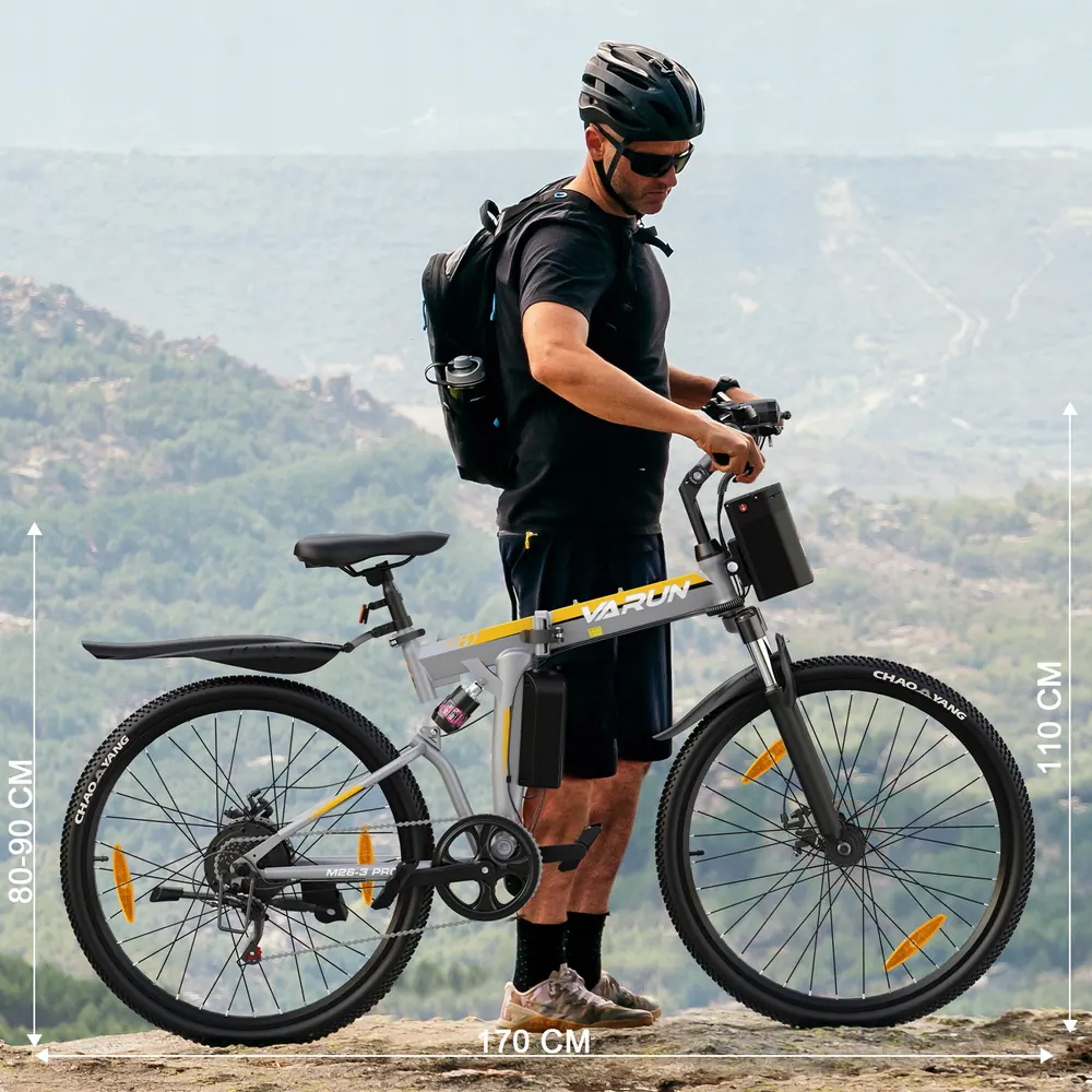 Bicicleta eléctrica VARUN M26-3 PRO plegable, marca Varun, ideal para montaña