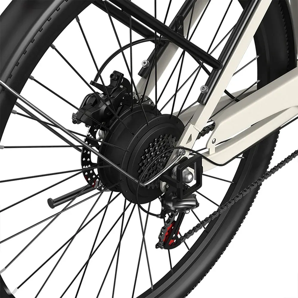 Motor BAFANG en el buje trasero de la VELOPRO C1 junto a los piñones del cambio Shimano